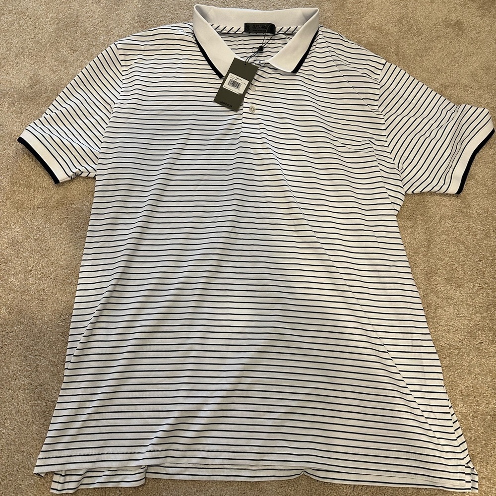 G/Fore G4 NWT Men's XXL Polo Shirt White Black Stripe SNO G4MS21K04